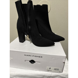 Marc Fisher Boots Womens Size 6 M Black Galio Sock Bootie Pointed Toe Block Heel